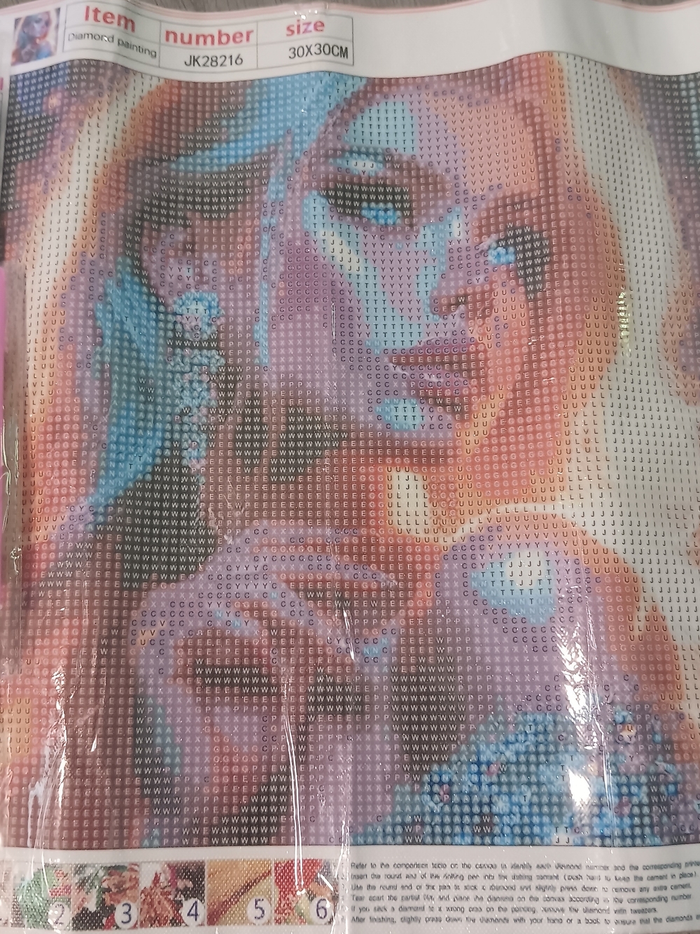 Woman Diamond Art Painting Kit in Pink Blue Tones 30x30